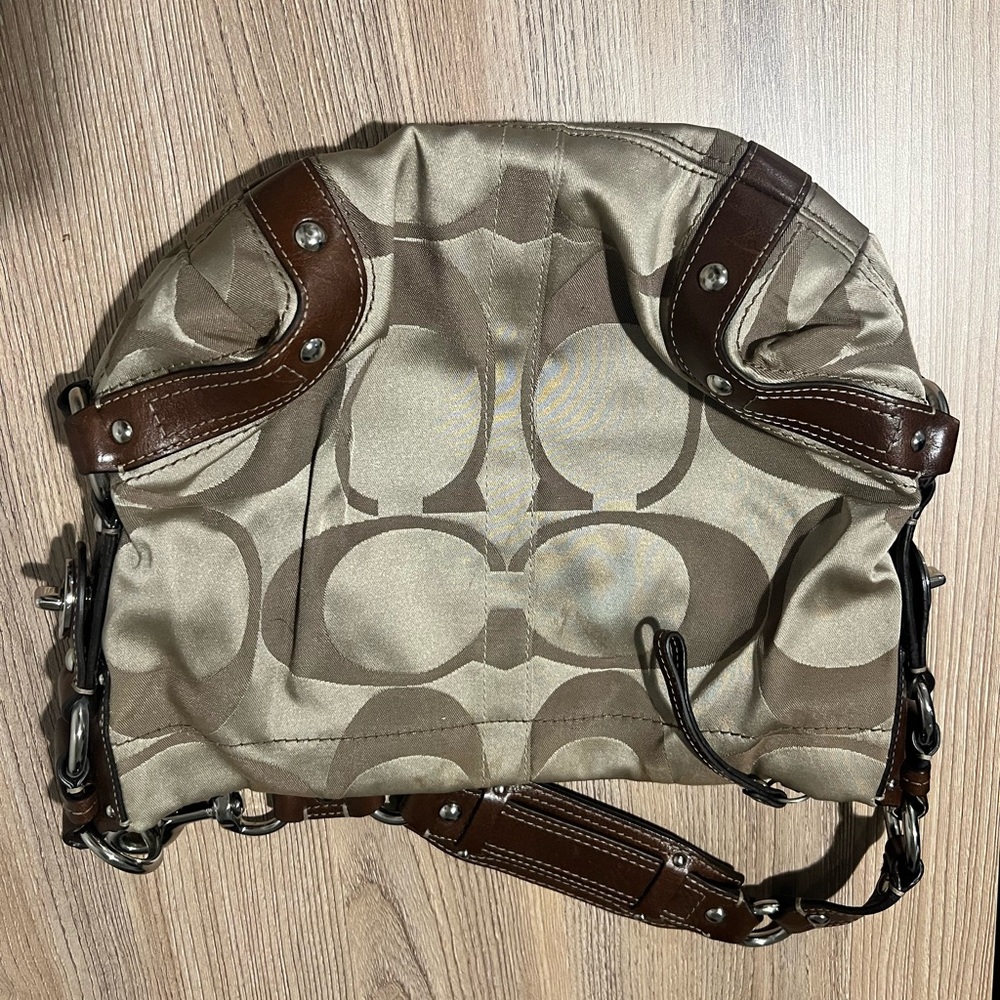 Coach Brown and Tan Shoulder Bag with Signature Monogram
